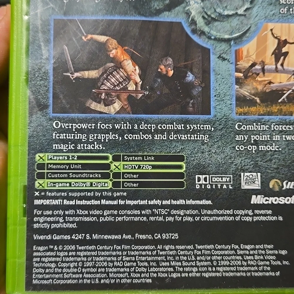 Eragon Video Game Xbox Book Included